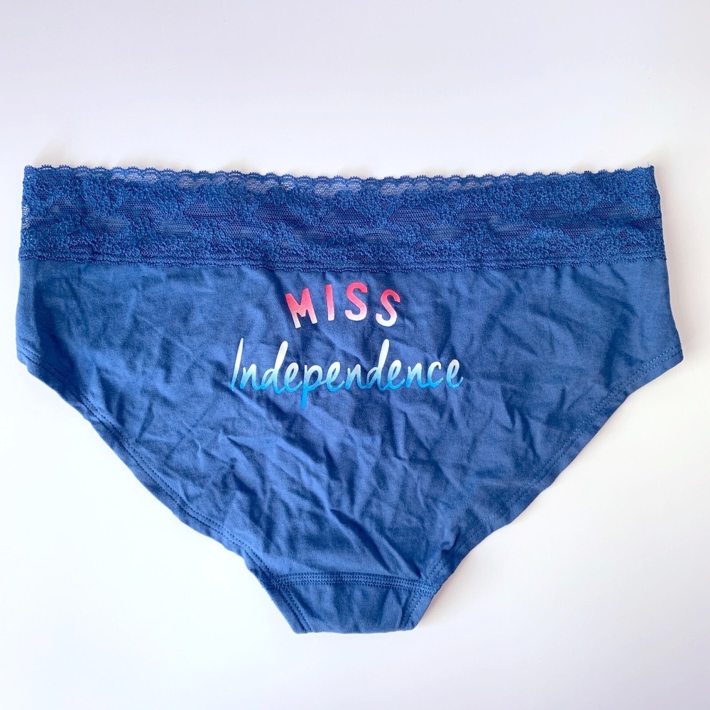 Victoria's Secret Sz L Low-Rise Hiphugger Panties Blue w/ Lace Miss Independence